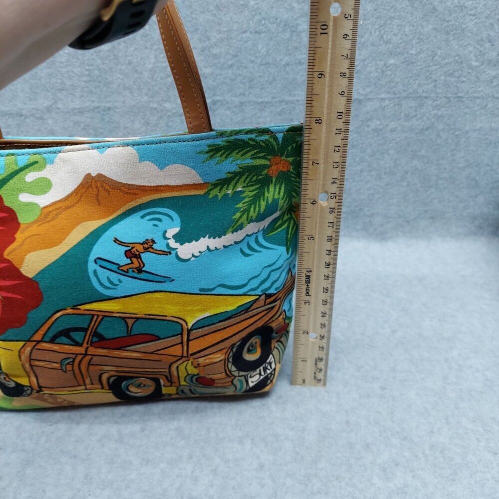 Surfer Woodie car Aloha Hawaii Hawaiian Print Canvas  Handbag With Leather Handl - Picture 7 of 13